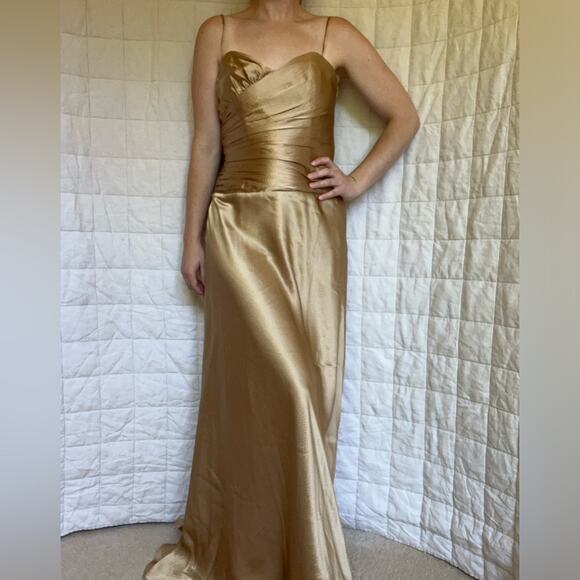 Laundry by Shelli Segal 100% Silk Gold Gathered Drop Waist Formal Maxi Dress- 4 - Picture 1 of 16
